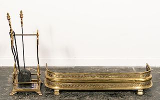 Four Piece, English Brass Fireplace Accessory Set