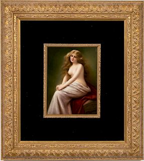 KPM Hand-Painted Plaque, Seated Nude, Miller