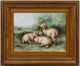 J.A. Gordon Signed Limoges Porcelain Sheep Plaque