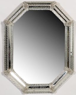 Etched Italian Venetian Glass Octagonal Mirror