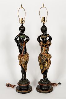 Pair, Polychrome Blackamoor Figural Table Lamps