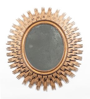 Oval Giltwood Sunburst Mirror, 42" Tall
