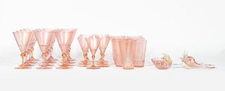 33 PC. Venetian Glass Pink and Gold Stemware Set