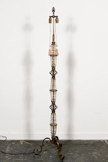 Style of Arlus, Crystal & Wrought Iron Floor Lamp