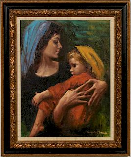 Sandu Lieberman "Mother & Child" Oil on Canvas