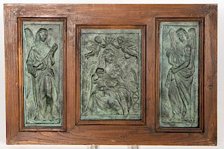 Framed Spanish Earthenware Religious Triptych