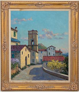 Henry Barnes, 20th C. "Tuscan Street View" Oil