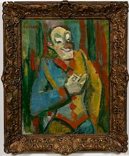 French School, Mid Century "Colorful Clown" Oil