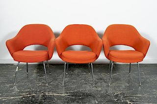 Three Knoll Orange Executive Upholstered Armchairs