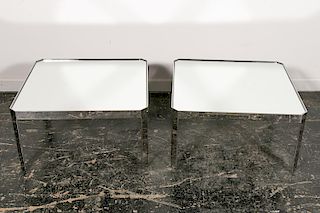 Pair of Mirrored Top and Chrome Cocktail Tables