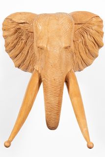 Signed Carved Wood Elephant Trophy Wall Hanging
