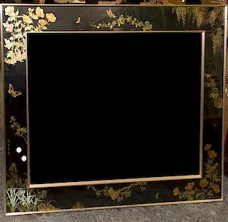 A Reverse Painted Wall Mirror, LeBarge, Height 41 x width 51 inches.