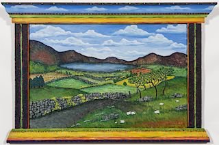 Mary Klein Folk Art Rural Sheep Fields, 1999