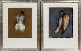 Kathleen Morris, Two Monotypes Bird and Figural
