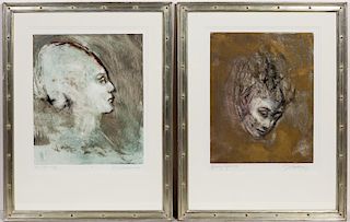 Two Kathleen Morris Monotypes, Figural Portraits