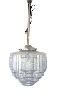 An Art Deco Style Molded Glass Lantern, Height overall 33 inches.
