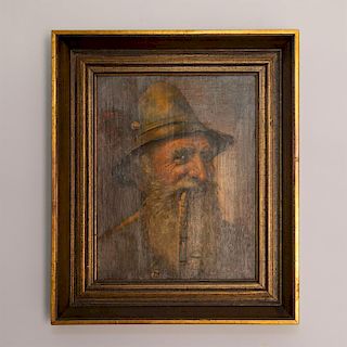 FRAMED OIL PAINTING, ELDER ALPINER MAN WITH PIPE, SIGNED BY ARTIST
