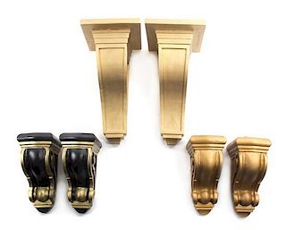 A Collection of Six Giltwood or Ebonized and Parcel Gilt Wall Brackets, Height of tallest pair 14 inches.
