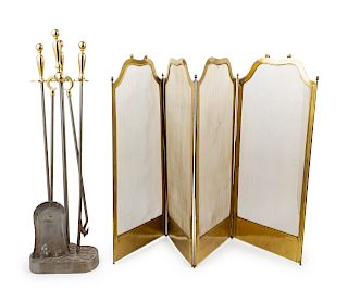 A Collection of Brass Fireplace Tools <br>19/20TH