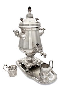 A Russian Silver-Plate Samovar and Tray<br>Height