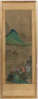 Chinese Painting on Silk, Figural and Shore Scene