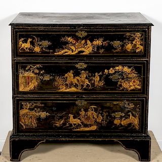 18th C. Georgian Chinoiserie Japanned Chest