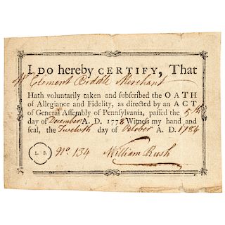 1778 Signed PA. Oath of Allegiance and Fidelity by Act Passed December 5th, 1778