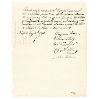 1793 WILLIAM ELLERY Signer of Declaration of Independence, Autographed Document