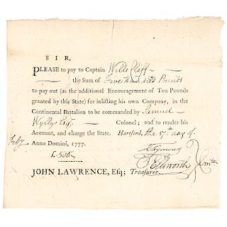 OLIVER ELLSWORTH, United States Constitution Drafter Signed Enlisting Document