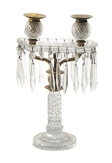 A Cut Glass and Gilt Metal Two-Light Girandole, Height 12 1/4 inches.