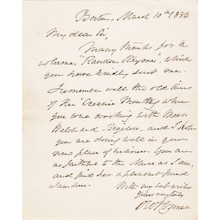 1884 OLIVER WENDELL HOLMES SR. Autograph Letter Signed with Envelope