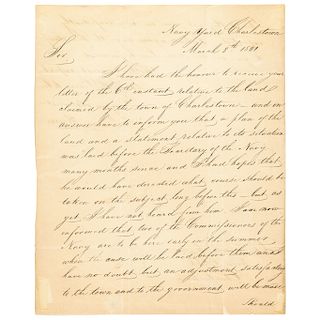 1821 Commodore Isaac Hull ALS Regarding U.S. Navy - Charleston Land Negociations