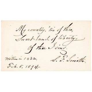 SAMUEL FRANCIS SMITH Author Signed-Dated AMERICA a.k.a. My Country, Tis of Thee