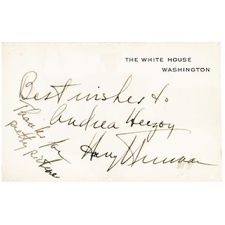 President HARRY S. TRUMAN Signed and Inscribed The White House Card 