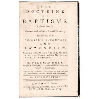 1759 BENJAMIN FRANKLIN Printed Pamphlet, Philadelphia: THE DOCTRINE OF BAPTISMS