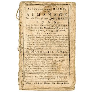 1766-Dated Paul Revere, Jr. Eclipse Woodcut in Nathaniel Ames Boston Almanack