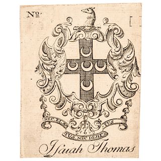Original PAUL REVERE JR. Engraved Bookplate for Historic Printer Isaiah Thomas