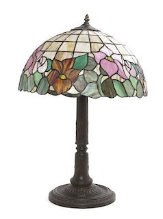 A Leaded Glass Table Lamp, Height 28 inches.