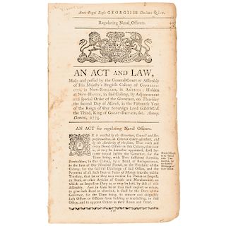 1775 British Colonial Act Regulating Naval Officers, Before Lexington + Concord