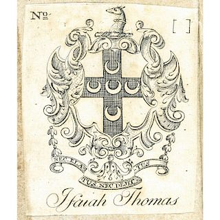 PAUL REVERE Engraved/Printed Bookplate for Isaiah Thomas Personal Library Copy