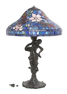 A Leaded Glass Table Lamp, Height 30 inches.