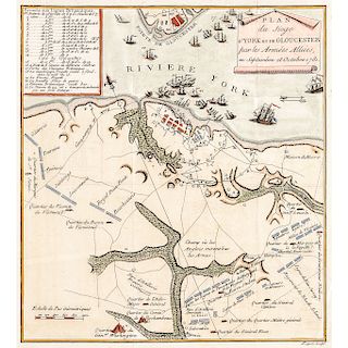c. 1787 Revolutionary War Handcolored Map of the Siege of York Town October 1781