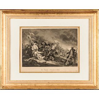 c. 1842 The Battle at Bunkers Hill, Steel Engraving J.N. Gimbrede After Trumbull