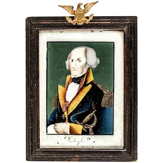 c1820 George Washington Reverse Painting on Glass + Society of Cincinnatus Medal