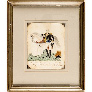 c. 1820 Early American Gen. GEORGE WASHINGTON Folk Art Style Watercolor Painting