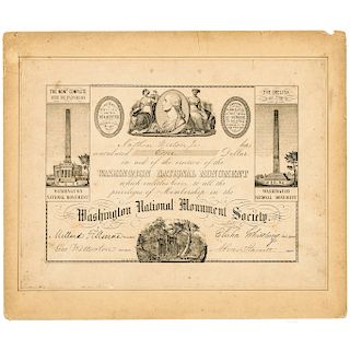Washington National Monument Society Decorative Steel-Plate Engraved Certificate
