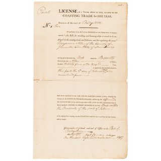 1807 Sloop Prosperity Rare Federal License to carry on the Coasting Trade ...