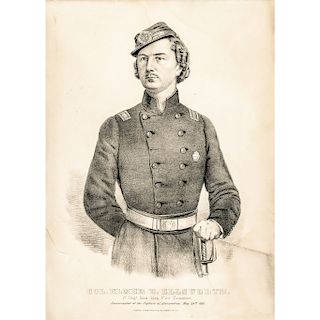 1861 Civil War Currier & Ives Print: COL. ELMER E. ELLSWORTH, New York