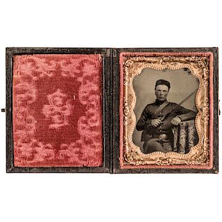 c. 1863 Civil War Union Army Private Holding His Sword Ninth Plate Tintype 