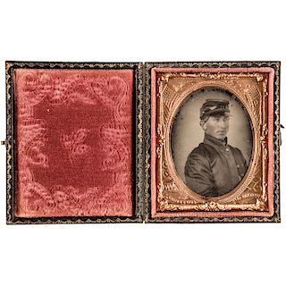 c. 1863 Civil War Union Army Private Ambrotype Photograph in a Patriotic Case
